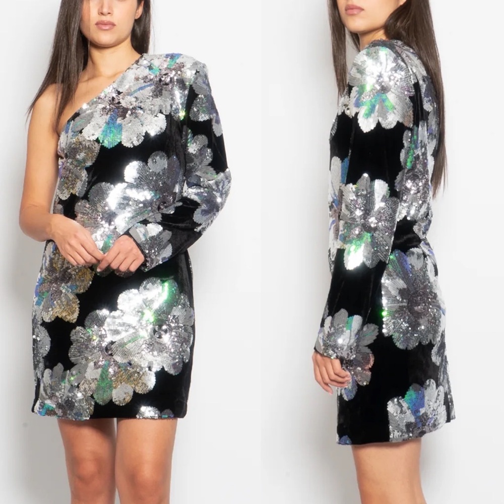 NWT Sabina Musayev Juliette Dress in Multi Silver